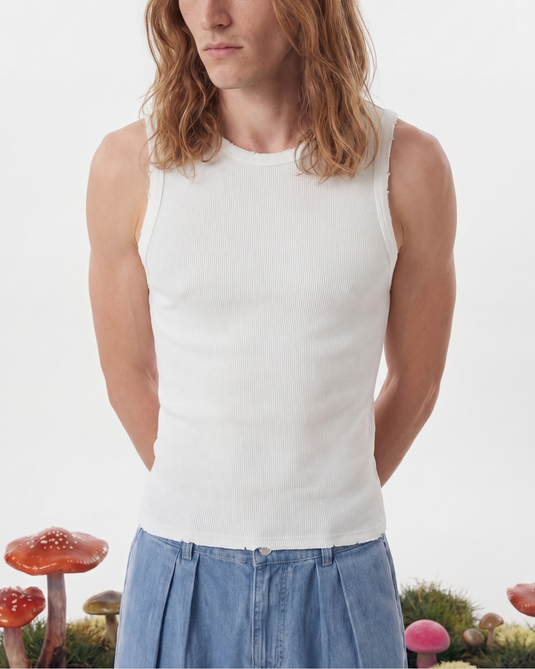 Sign Tank Top White Distressed